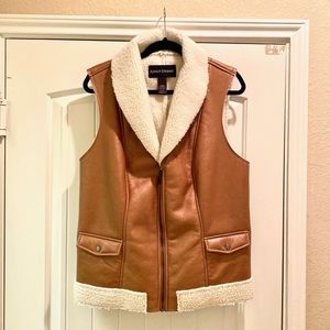 Ashley Stewart Faux Leather Faux Sherpa Vest
